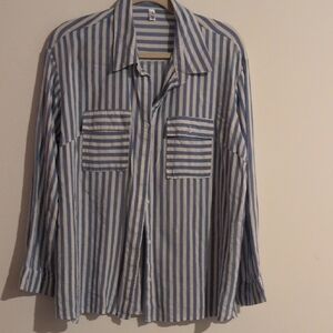 Blue and White Striped Button-Up Shirt